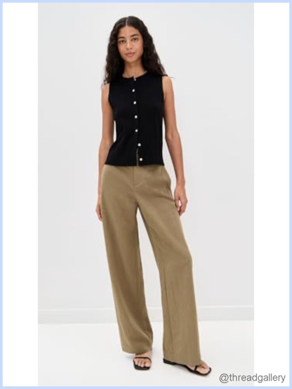 Mid Rise Relaxed Wide Leg Pants Button Closure Fall Solid - Picture 4 of 5